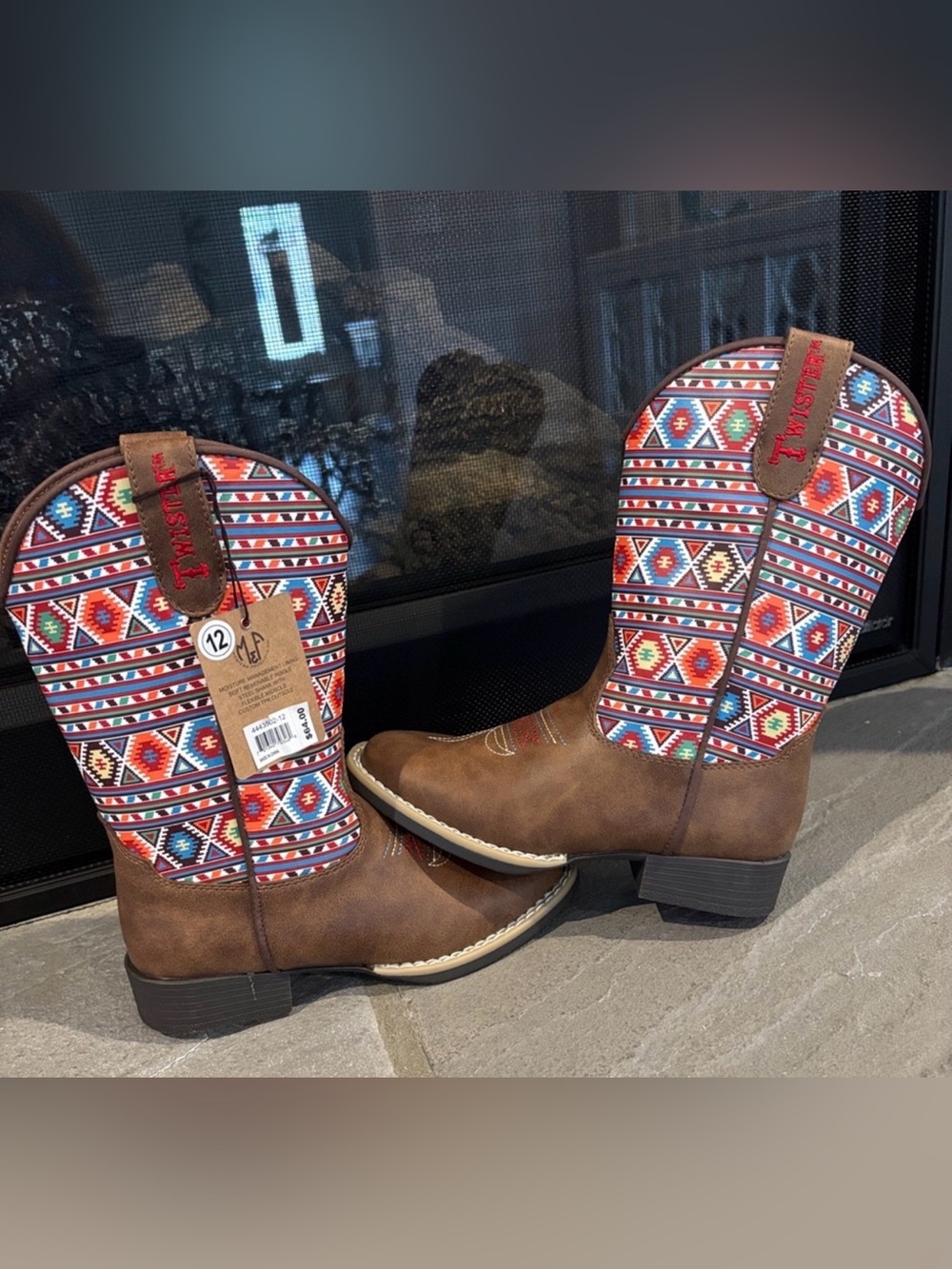 Twister Western cowgirl boots,Aztec print,TPR outsole,slip in,Daniella